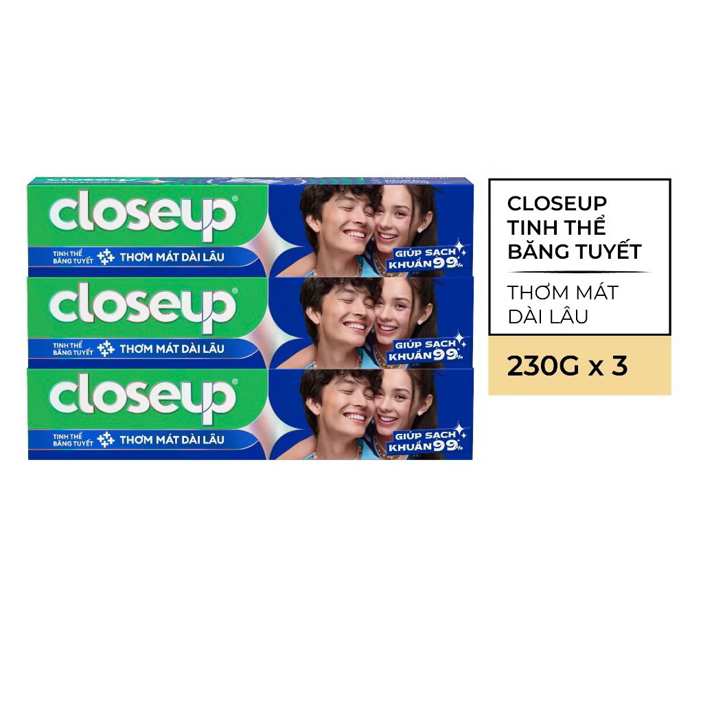Combo 3 Kem Đánh Răng Closeup Gel Sạch Khuẩn Tinh Thể Băng Tuyết Cho Hơi Thở Thơm Mát Bất Tận 230G/Tuýp
