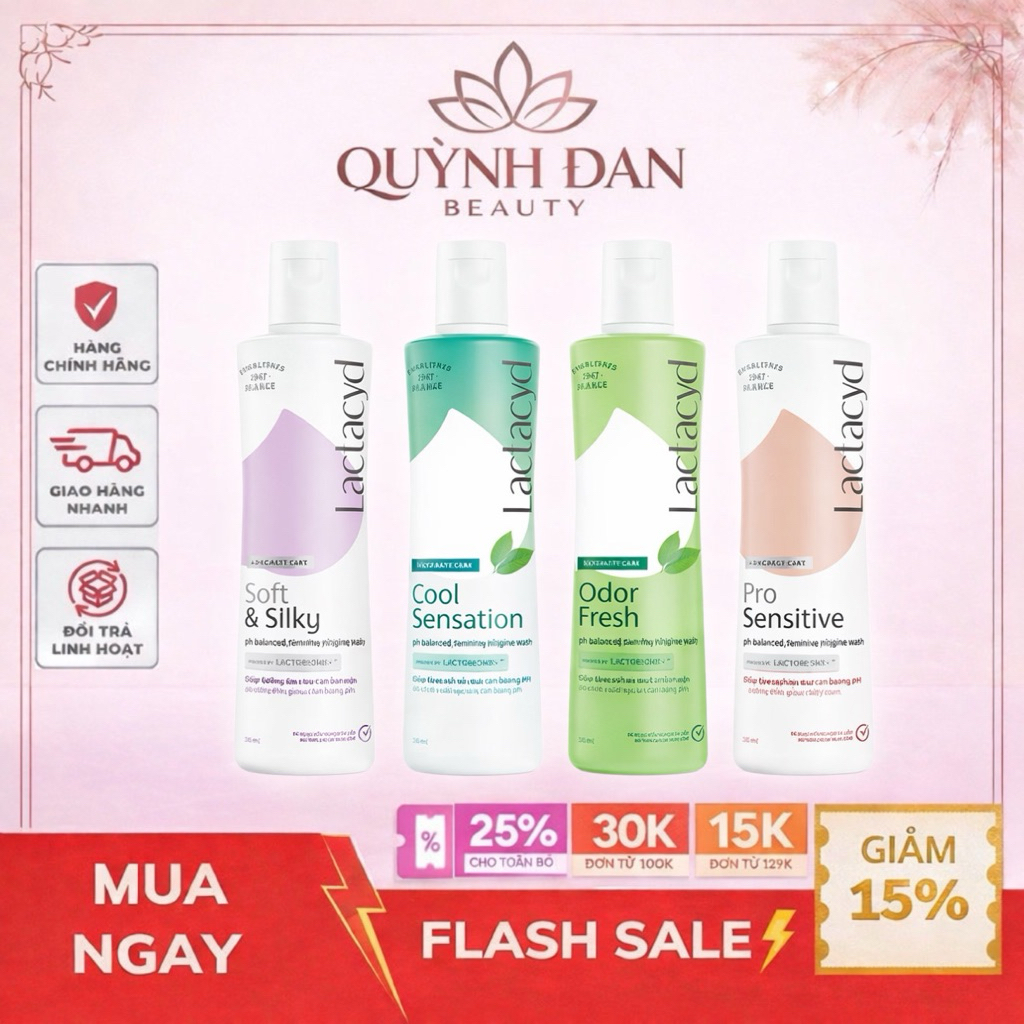 Dung Dịch Vệ Sinh Phụ nữ Lactacyd Soft & Silky Dưỡng Ẩm Tím 250ml/chai