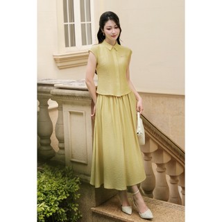 Áo Kiểu Nữ LAMER FASHION Vai Chờm Chiết Ly Eo Phối Chân Váy Xòe Công Sở Dáng Dài O61H26H005 O62L26H002