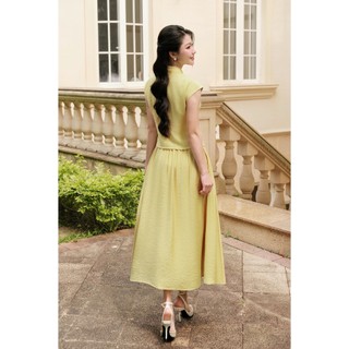 Áo Kiểu Nữ LAMER FASHION Vai Chờm Chiết Ly Eo Phối Chân Váy Xòe Công Sở Dáng Dài O61H26H005 O62L26H002