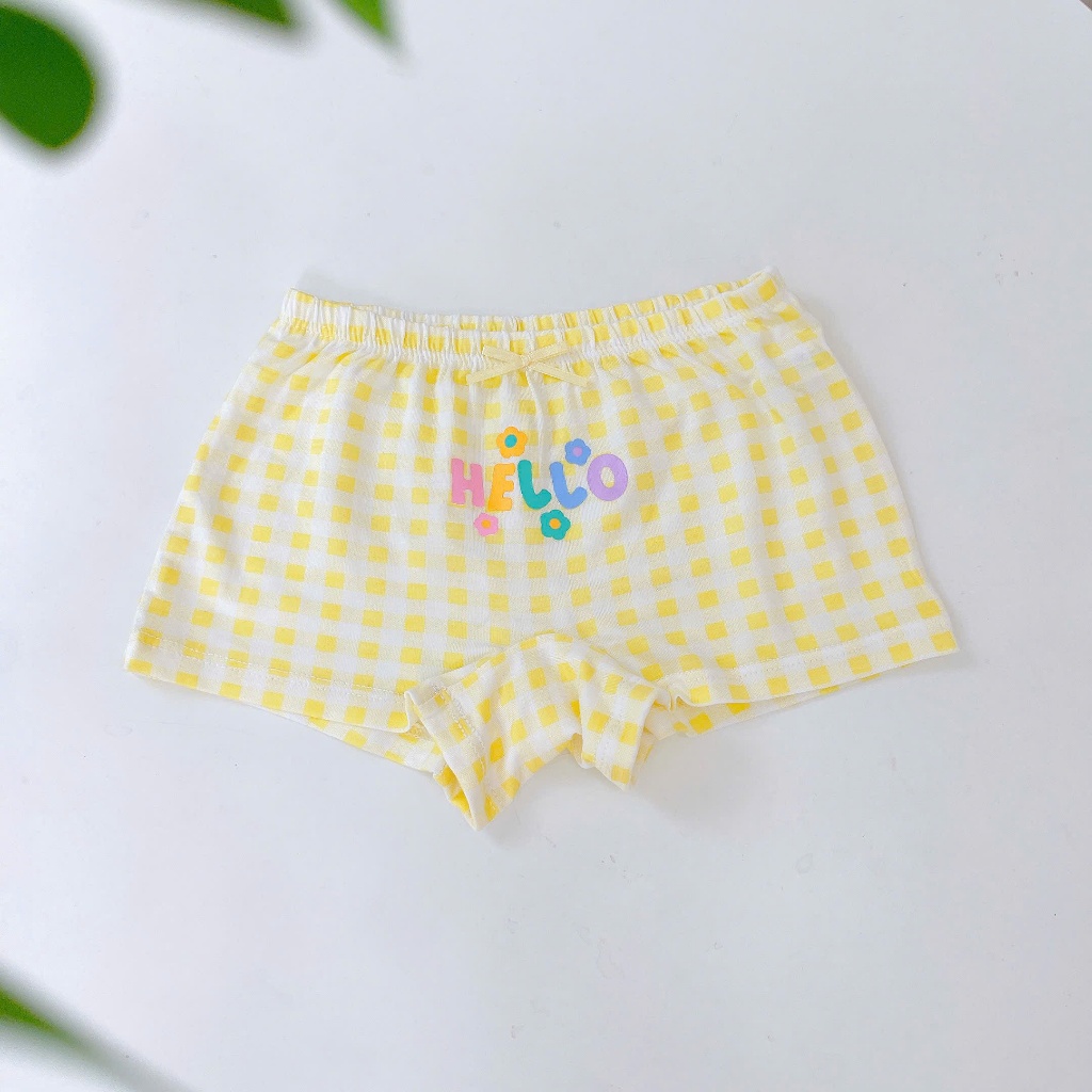 Quần lót bé gái 95% Modal sợi Sồi Lá Homewear A392, set 3 quần chip bé gái kitty caro dễ thương