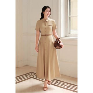 Đầm Công Sở LAMER FASHION Dáng Dài Cổ Đức Cộc Tay Ly Bung Phối Đai Eo Cao Cấp O63L26H001