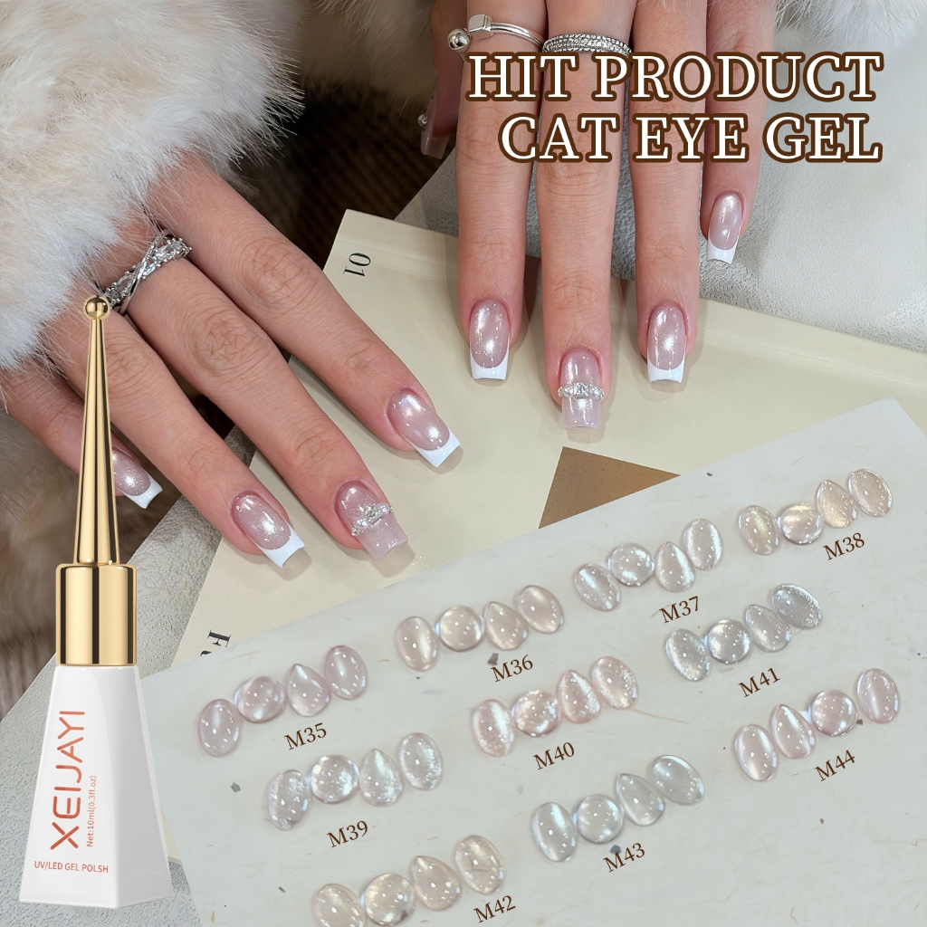 XEIJAYI 10ml - Sơn móng tay dạng gel mắt mèo màu hồng nhạt và xám trong suốt mới, có nhiều màu sắc để lựa chọn.