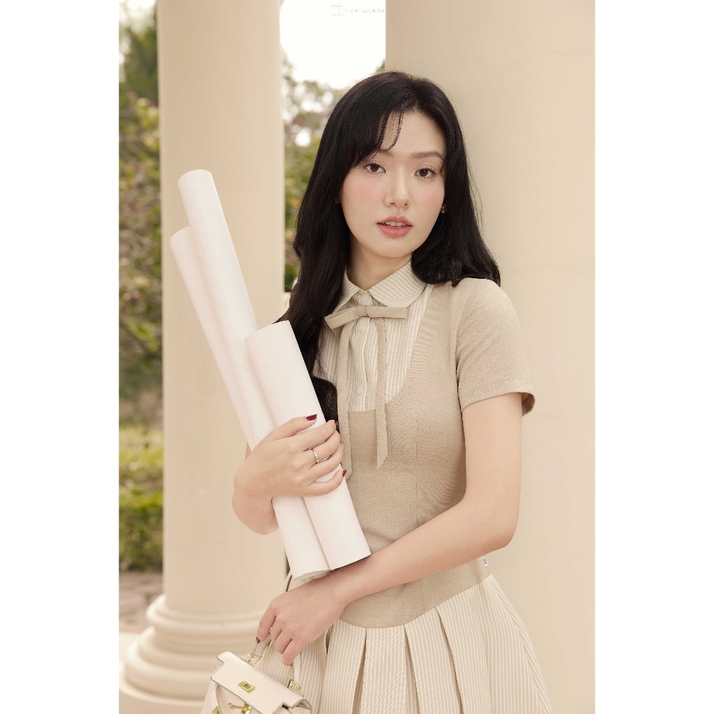 Đầm Xuân Hè Cổ Sen Cách Điệu, Phối Chân Xếp Ly Chụm 1S19.2602, Đầm Mini Form Ôm Nhẹ, Cổ Điển, Thanh Lịch Thiết Kế By JM