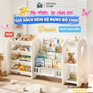 Giá Sách Kèm Kệ Đựng Đồ Chơi Cho Bé, Kệ Đựng Đồ Dùng Học Tập Đa Năng Dày Dặn Chắc Chắn Tiết Kiệm Không Gian