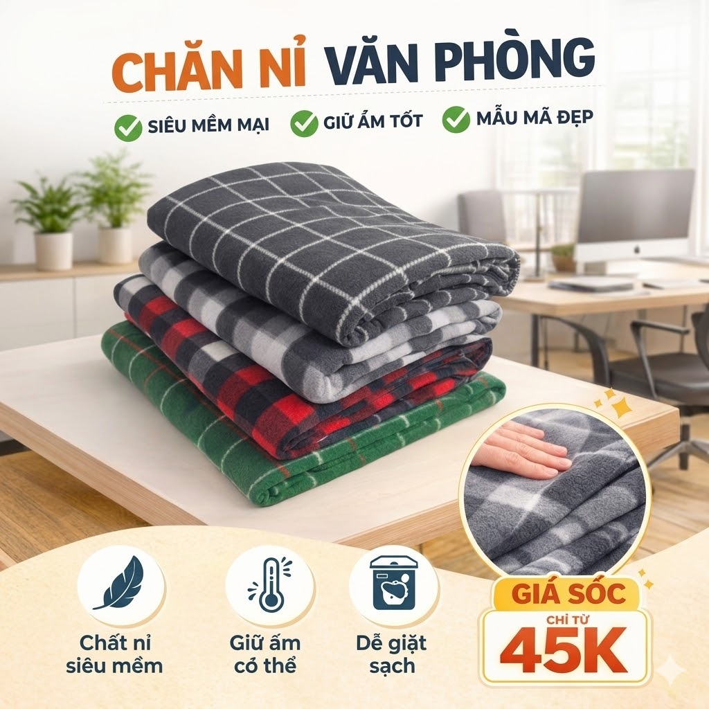 Chăn nỉ kẻ văn phòng, mềm văn phòng, chăn đắp điều hòa, chăn đắp 4 mùa mềm mại nhiều kích thước