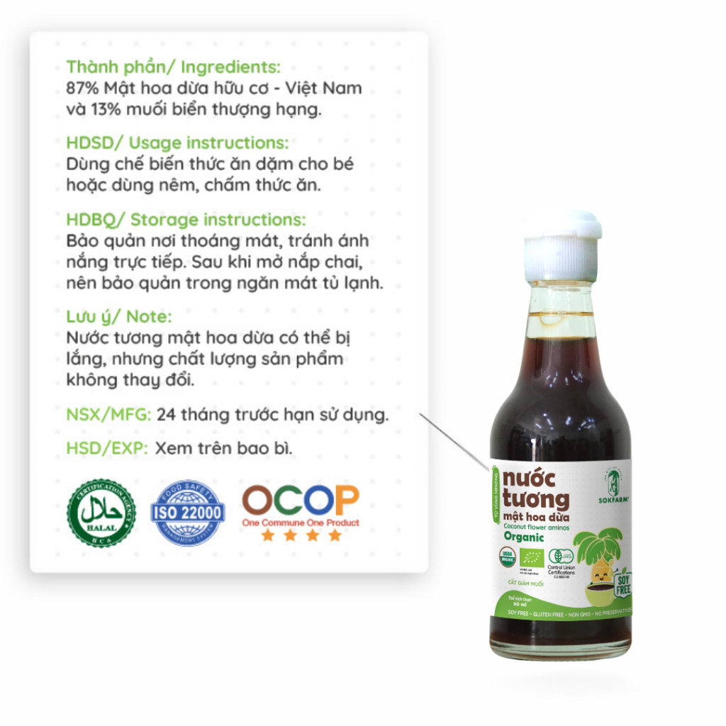 Nước Tương Mật Hoa Dừa/  Mật Hoa Dừa Cô Đặc SOKFARM – Organic, Không Đường Tinh Luyện, Tốt Cho Bé