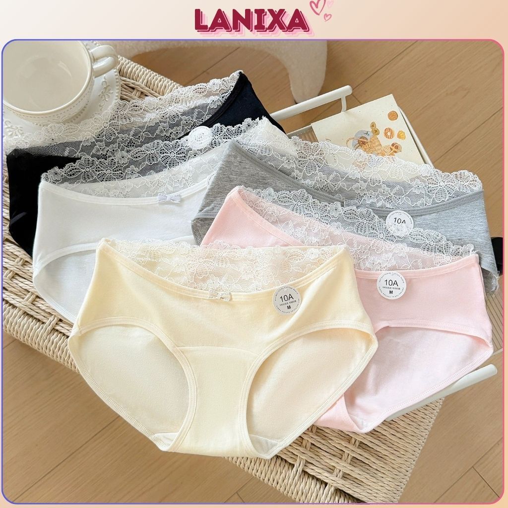 Quần lót nữ cotton kháng khuẩn cạp bo chun phối ren lưới sang trọng đáy lót thoải mái LANIXA L5310