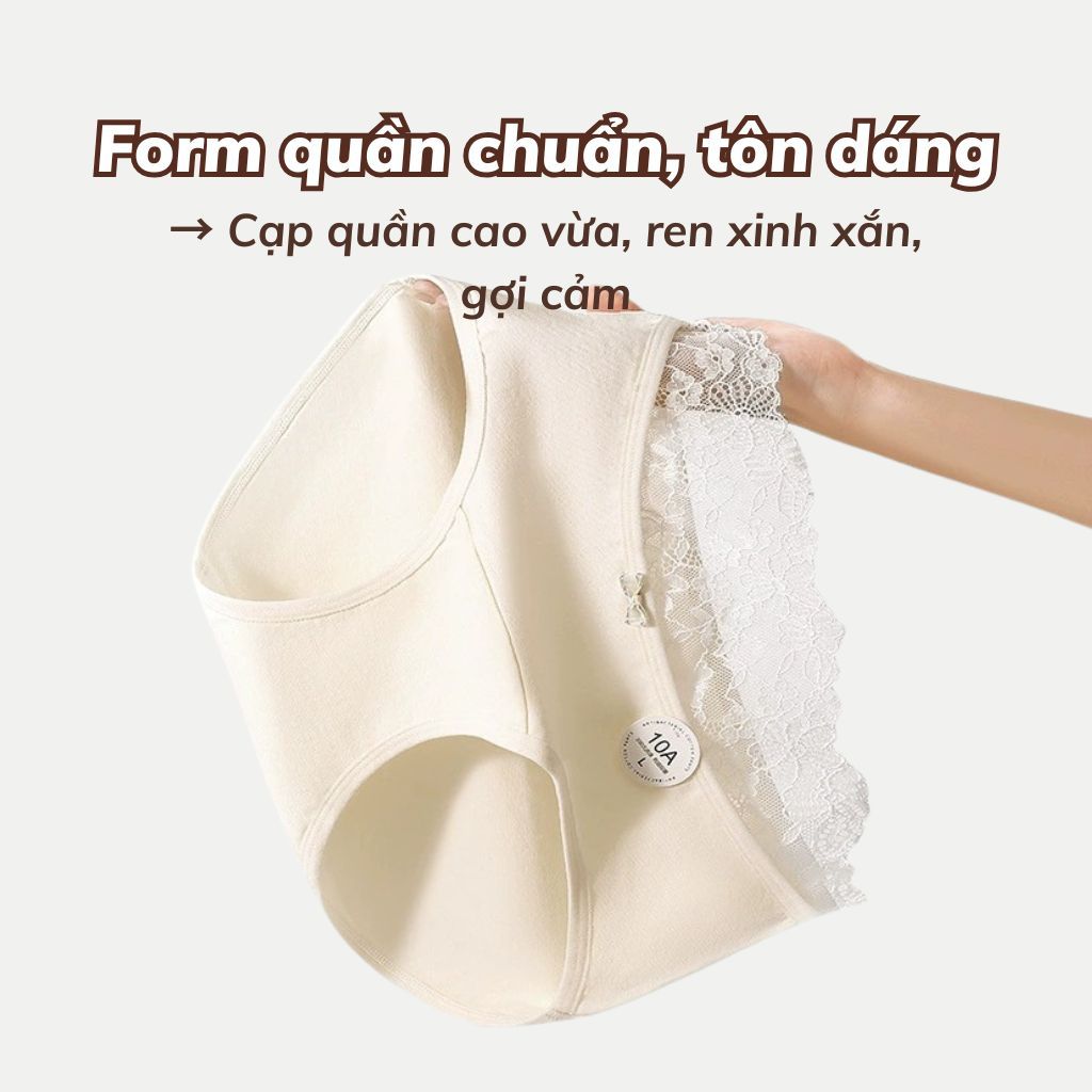 Quần lót nữ cotton kháng khuẩn cạp bo chun phối ren lưới sang trọng đáy lót thoải mái LANIXA L5310