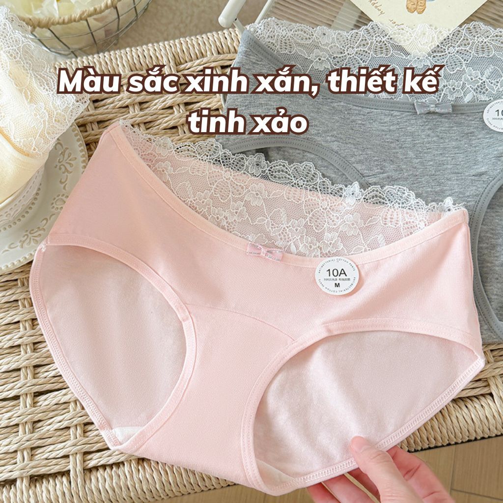 Quần lót nữ cotton kháng khuẩn cạp bo chun phối ren lưới sang trọng đáy lót thoải mái LANIXA L5310