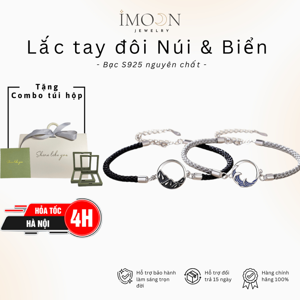 Lắc tay đôi charm núi và biển chất liệu hợp kim cao cấp không gỉ Imoon Jewelry