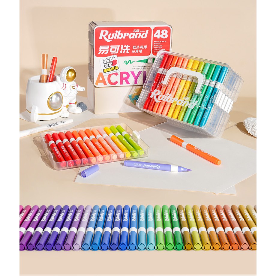 Bút Marker Acrylic Đầu Mềm Dạng Mực Lỏng ZhenCai – Không Thấm Giấy, Chống Nước, Có Thể Chồng Màu Vẽ DIY