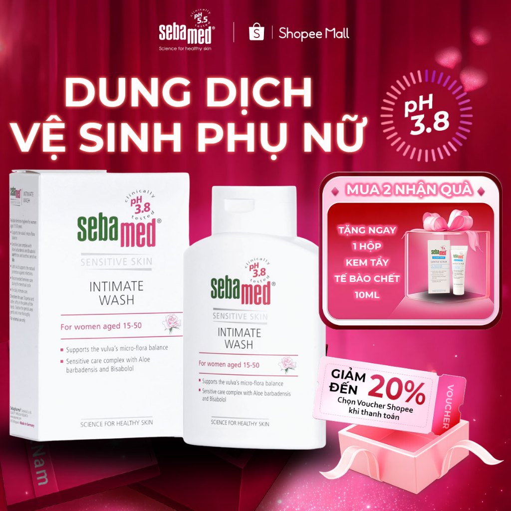 Dung dịch vệ sinh phụ nữ dạng gel Sebamed Feminine Intimate Wash pH3.8 (200ml) chăm sóc vệ sinh làm sạch da nhạy cảm