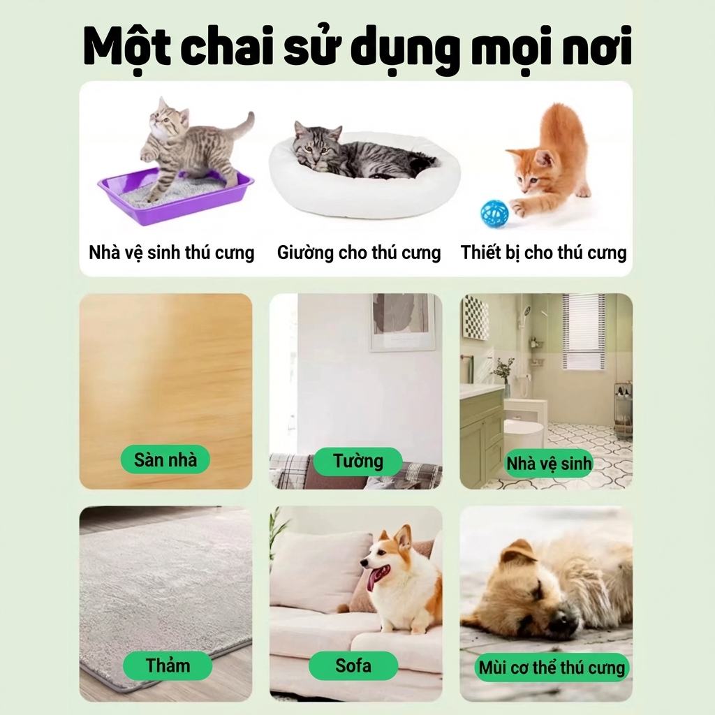 🐾 Khử mùi & ngăn vi khuẩn 🐾 Xịt khử mùi mèo, chó, cát vệ sinh – Khử mùi thú cưng, diệt 99.9% vi khuẩn