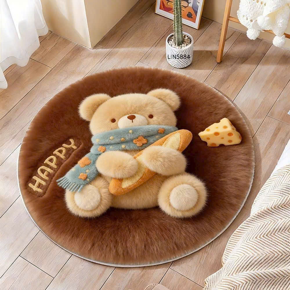 Thảm tròn lông mềm mịn đế dệt , thảm tròn decor, thảm hoạ tiết hoạt hình dễ thương đáng yêu - Memmincarpet - TH101