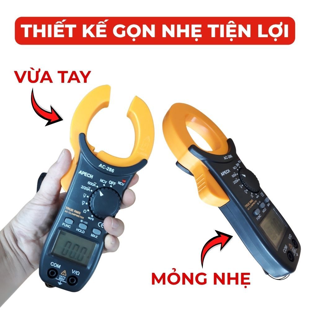 [ĐO AC/DC] Ampe Kìm Đồng Hồ Kẹp Vạn Năng APECH AC-286 đo tụ, tần số, điện trở, điện áp  đa năng