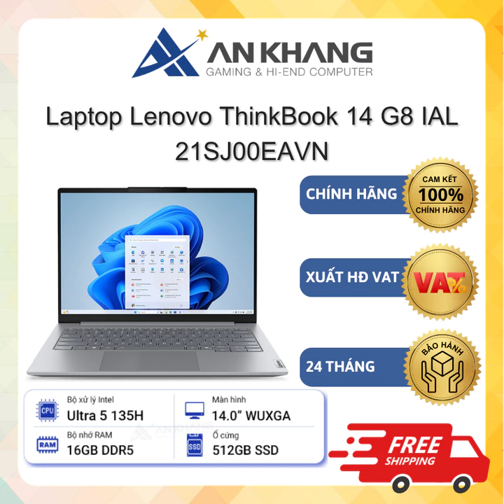 Laptop Lenovo ThinkBook 14 G8 IAL 21SJ00EAVN (Ultra 5 135H/ 16GB RAM/ 512GB SSD/ 14"WUXGA/ Win11) Chính hãng BH 24 Tháng