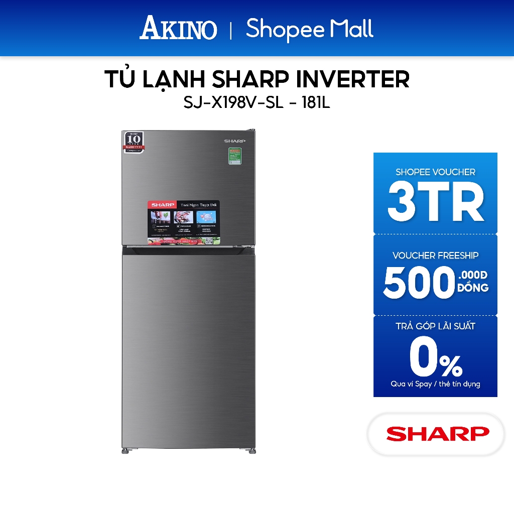 SJ-X198V-SL | Tủ lạnh Sharp Inverter 181 lít SJ-X198V-SL / SJ-X198V-DG - Hàng Chính Hãng