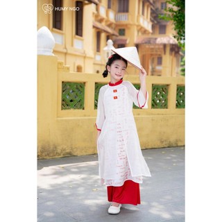 [HUMYNGO] - Áo dài YÊU NƯỚC cờ đỏ sao vàng Việt Nam mừng lễ 30/4 - 1/5 cho bé gái 5-12 tuổi. Áo dài kèm quần bé gái [155