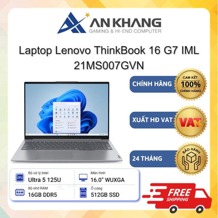 Laptop Lenovo ThinkBook 16 G7 IML 21MS007GVN (U5-125U/ 16GD5/ 512GSSD/ 16.0WUXGA/ W11SL/ Xám) Chính hãng BH 24 Tháng
