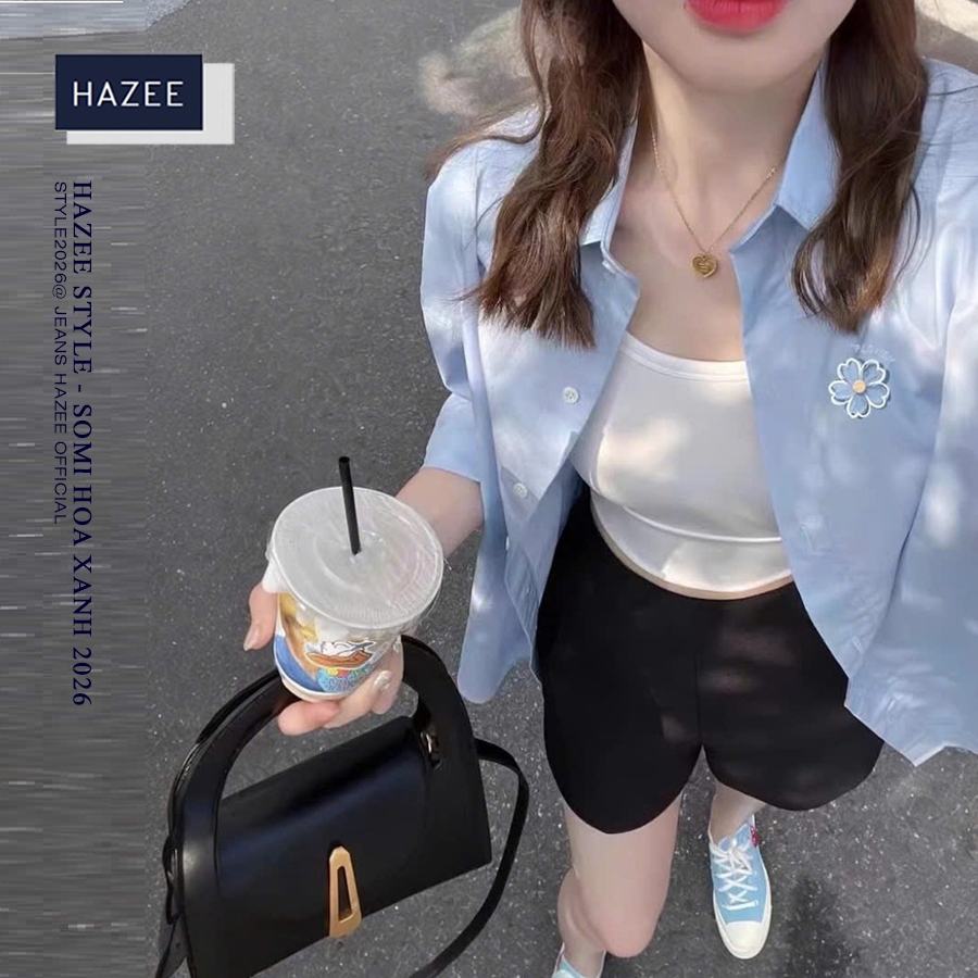 Áo Sơ Mi Nữ HAZEE màu Pastel Cài Hoa Nhí – Áo khoác ngoài nhẹ 2026 | Mix Đồ Dạo Phố, Đi Học, Đi Làm