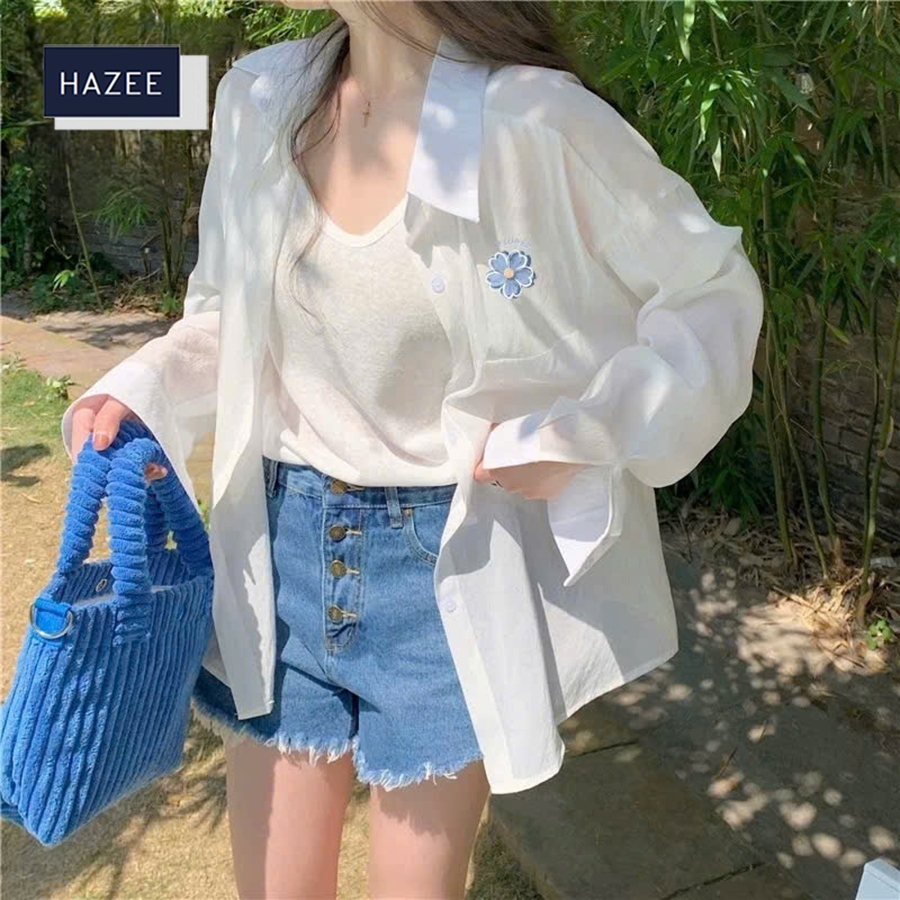 Áo Sơ Mi Nữ HAZEE màu Pastel Cài Hoa Nhí – Áo khoác ngoài nhẹ 2026 | Mix Đồ Dạo Phố, Đi Học, Đi Làm