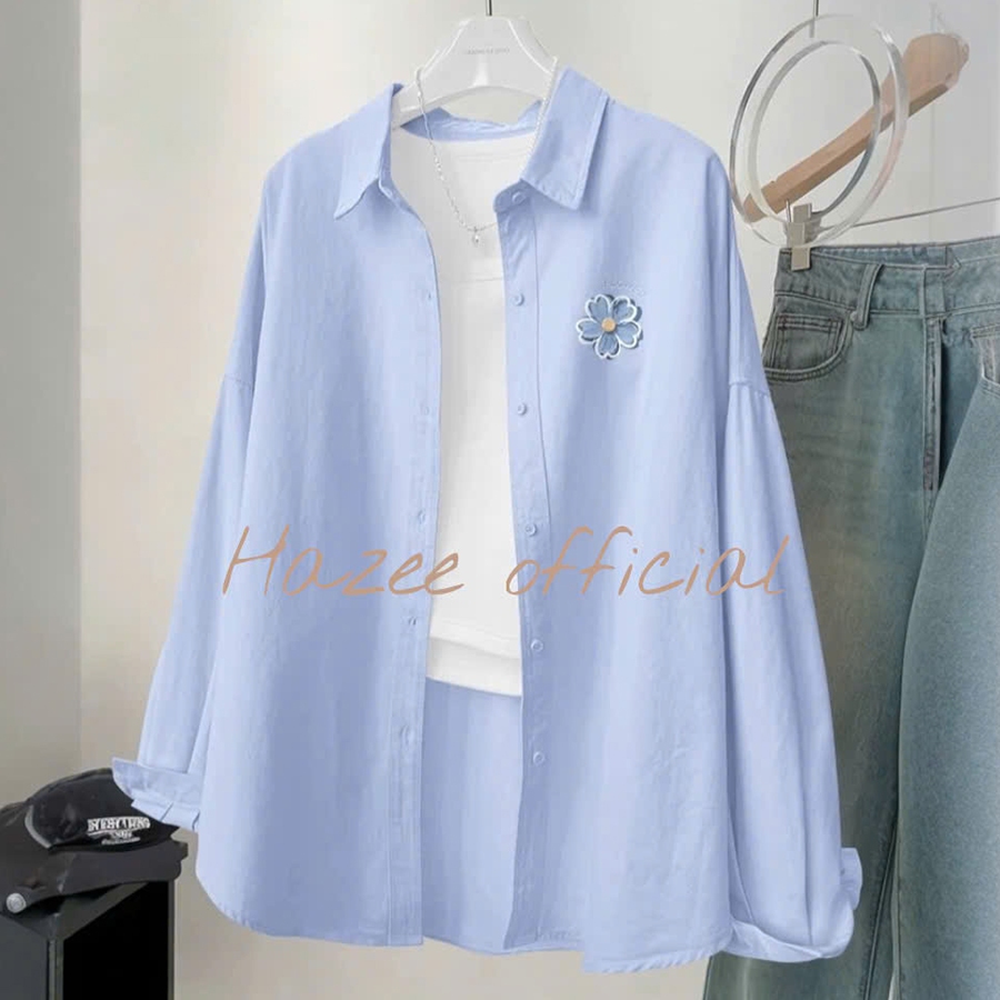 Áo Sơ Mi Nữ HAZEE màu Pastel Cài Hoa Nhí – Áo khoác ngoài nhẹ 2026 | Mix Đồ Dạo Phố, Đi Học, Đi Làm