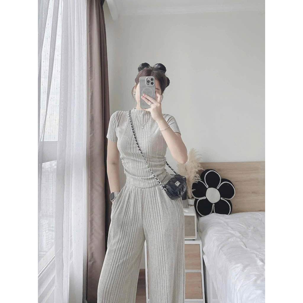 Set đồ nữ, đồ bộ nữ DONNA HCOM3407 áo cổ lọ mix quần suông dài trẻ trung, năng động