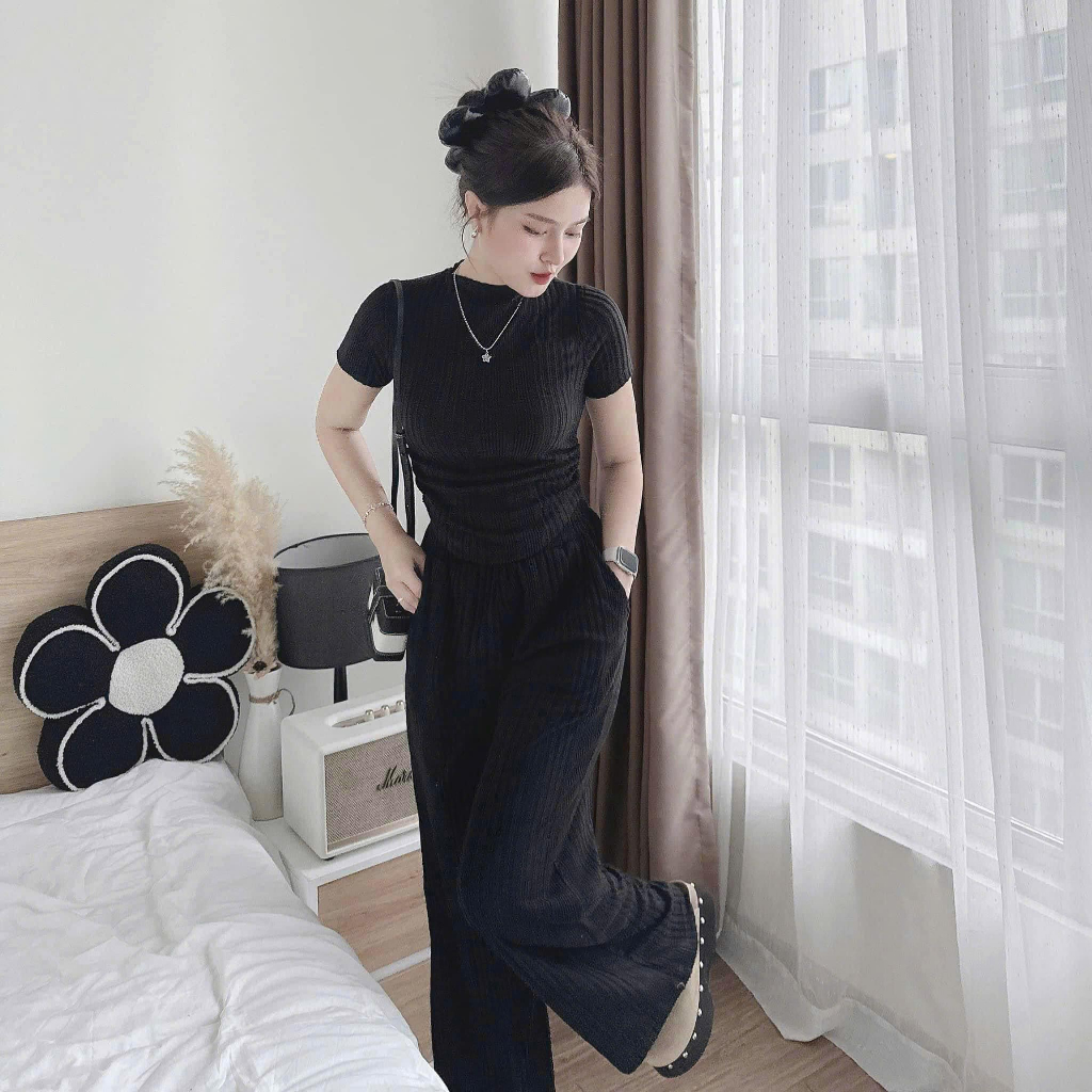 Set đồ nữ, đồ bộ nữ DONNA HCOM3407 áo cổ lọ mix quần suông dài trẻ trung, năng động