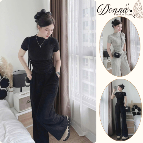 Set đồ nữ, đồ bộ nữ DONNA HCOM3407 áo cổ lọ mix quần suông dài trẻ trung, năng động