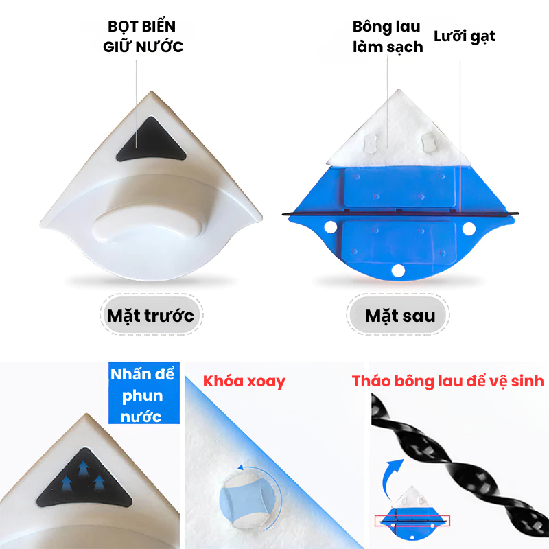Lau Kính 2 Mặt Nam Châm Thông Minh - Làm sạch cửa kiếng hai mặt nhà cao tầng chung cư - Nút điều chỉnh lực hút