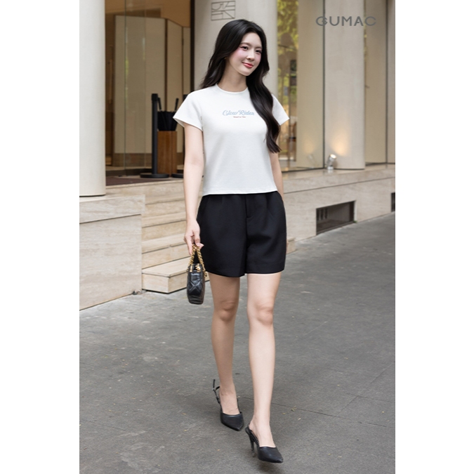 Quần Short Nữ GUMAC Form Rộng Xếp Li Lưng Liền Có Túi Xéo Chất Cotton Silk 1 Lớp Thoáng Mát QG03029