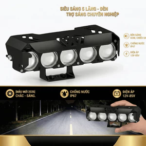 Đèn Pha Trợ Sáng LED 5 Mắt Siêu Sáng 25W 2 Chế Độ Màu Trắng Vàng Chống Nước Dùng Cho Ô Tô Xe Máy Xe Điện DC 12V-85V