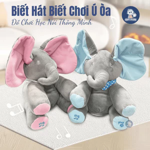 Đồ Chơi Voi Ú Òa GutyKids Đồ Chơi Thú Bông Phát Nhạc Vẫy Tai Đễ Thương Cho Bé, Biết Hát, Dùng Pin AA