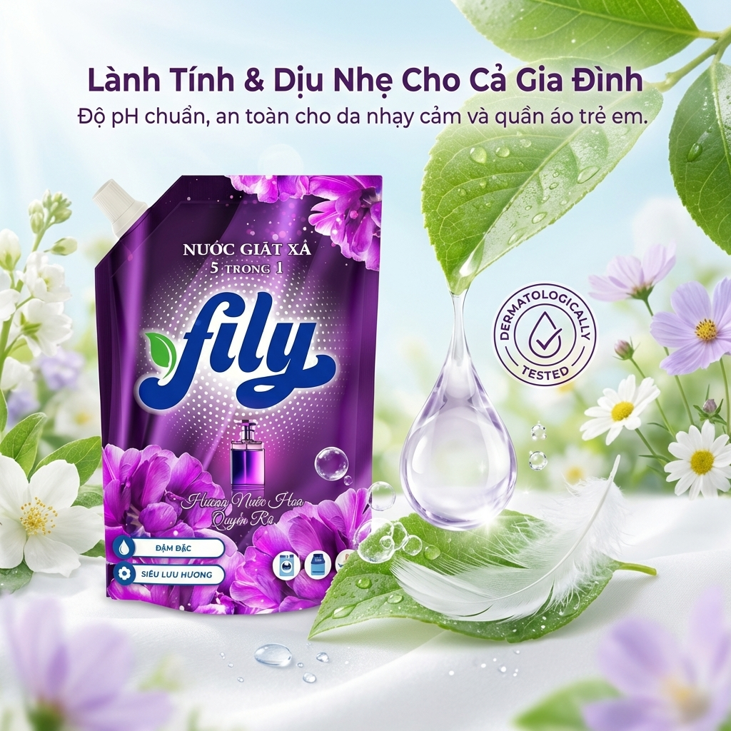 Nước Giặt Xả Hương Nước Hoa Tự Nhiên Dịu Nhẹ Fily Túi Nước Giặt Xả Tẩy Sạch Vết Bẩn Lưu Hương 72H