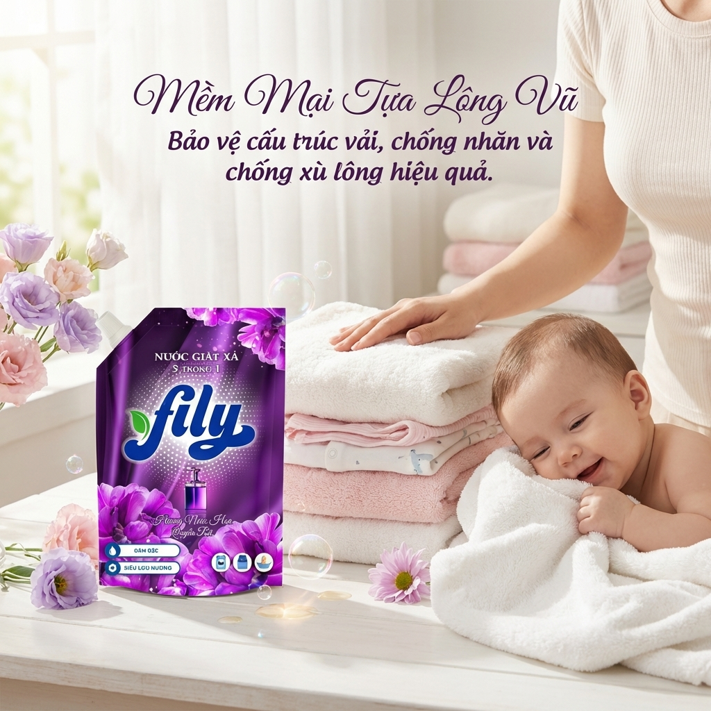Nước Giặt Xả Hương Nước Hoa Tự Nhiên Dịu Nhẹ Fily Túi Nước Giặt Xả Tẩy Sạch Vết Bẩn Lưu Hương 72H