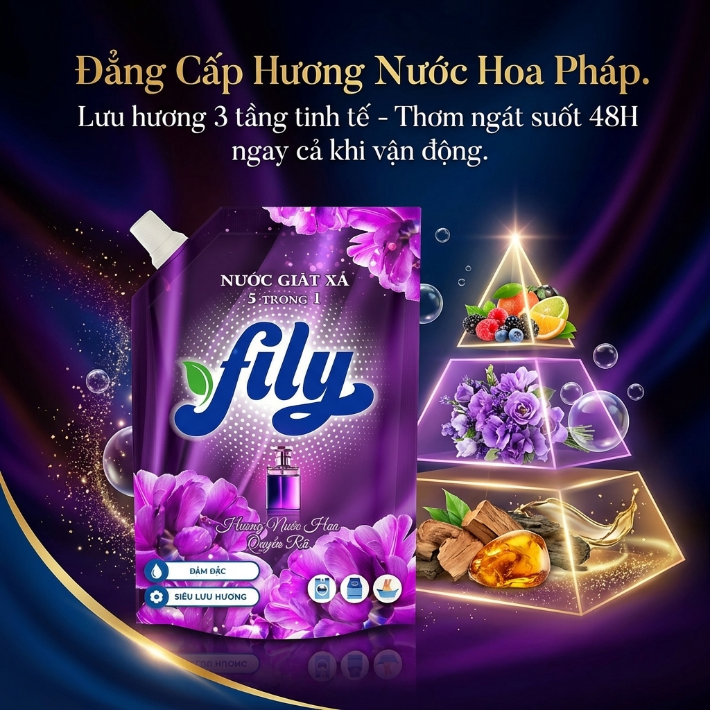 Nước Giặt Xả Hương Nước Hoa Tự Nhiên Dịu Nhẹ Fily Túi Nước Giặt Xả Tẩy Sạch Vết Bẩn Lưu Hương 72H