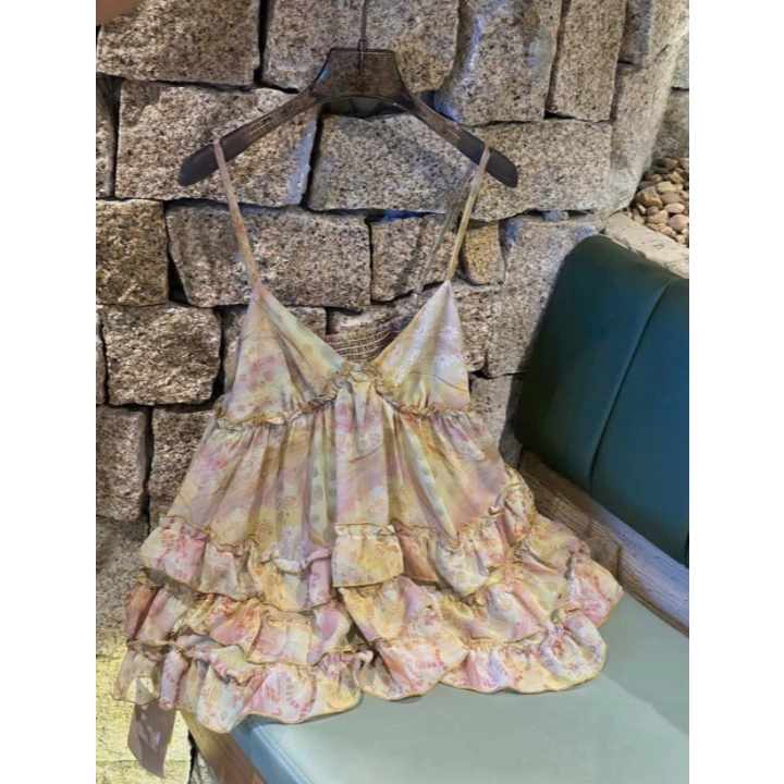 Đầm nữ, váy nữ DONNA HCOM26058 2 dây viền bèo tầng dáng babydoll xinh xắn, tiểu thư