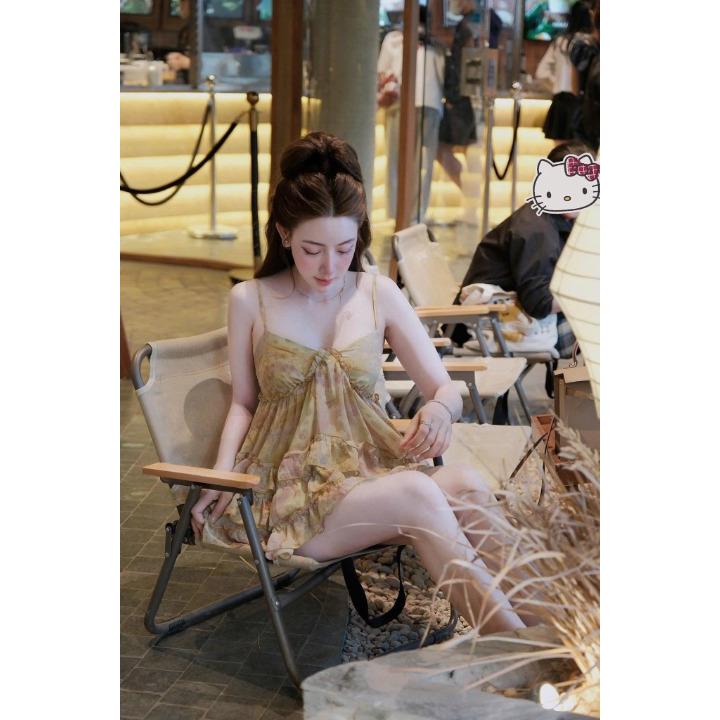Đầm nữ, váy nữ DONNA HCOM26058 2 dây viền bèo tầng dáng babydoll xinh xắn, tiểu thư