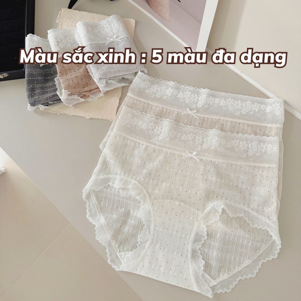 Quần lót nữ su lụa cao cấp viền ren sang trọng họa tiết chấm bi cute đáy lót thoáng khí LANIXA L5904