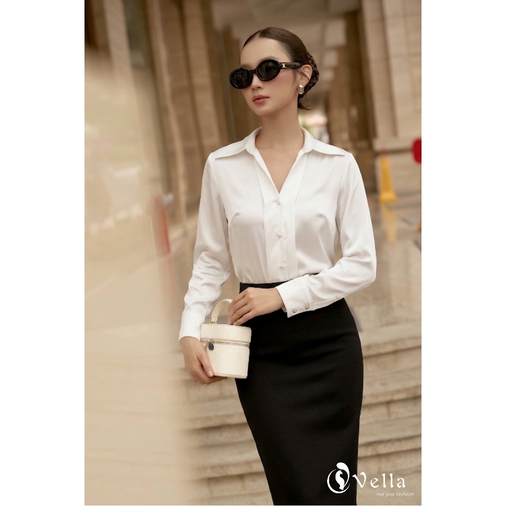 Chân váy bút chì công sở lưng cao xếp ly che bụng tôn dáng màu đen, trắng kem Vella Fashion VV25056