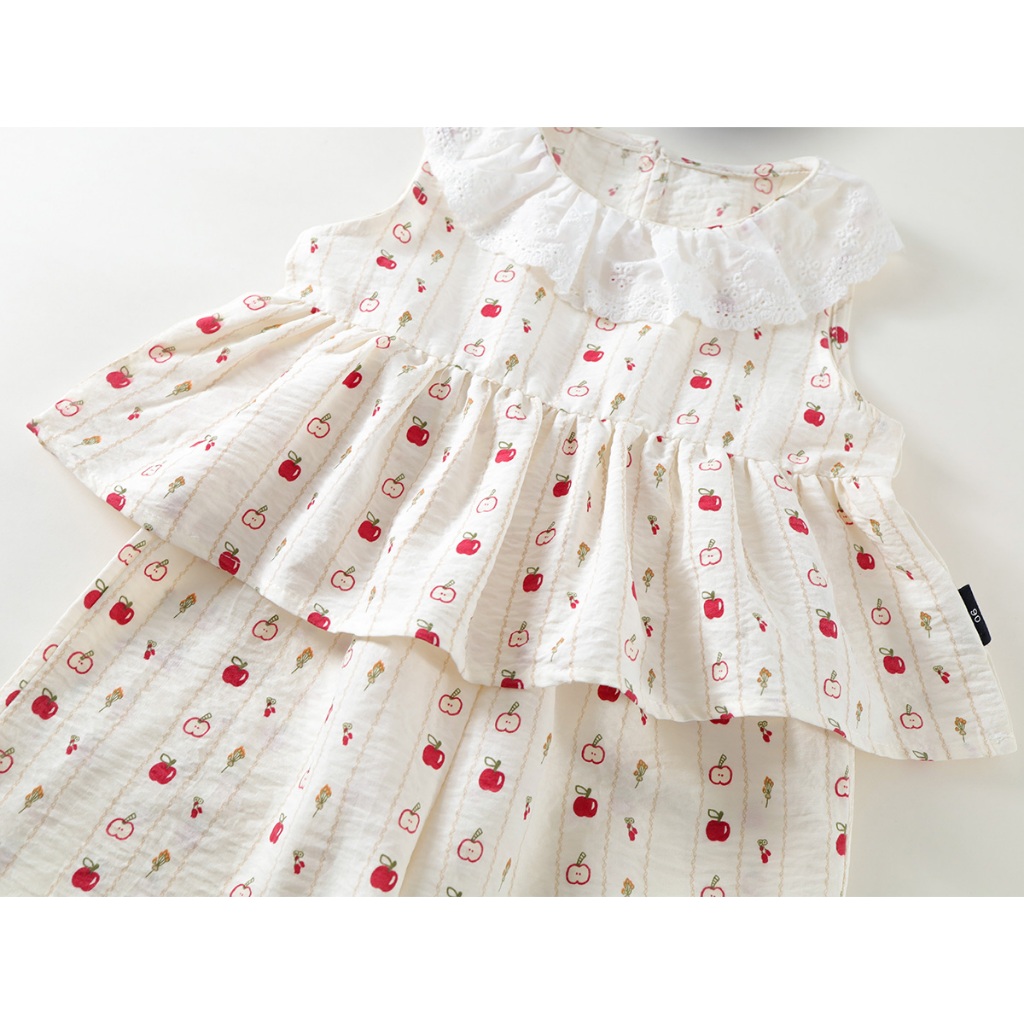 Set Đồ Bé Gái, Đồ Bộ Bé Gái Phong Cách Tiểu Thư Cổ Áo Phối Bèo Kèm Quần Suông Chất Liệu Cotton