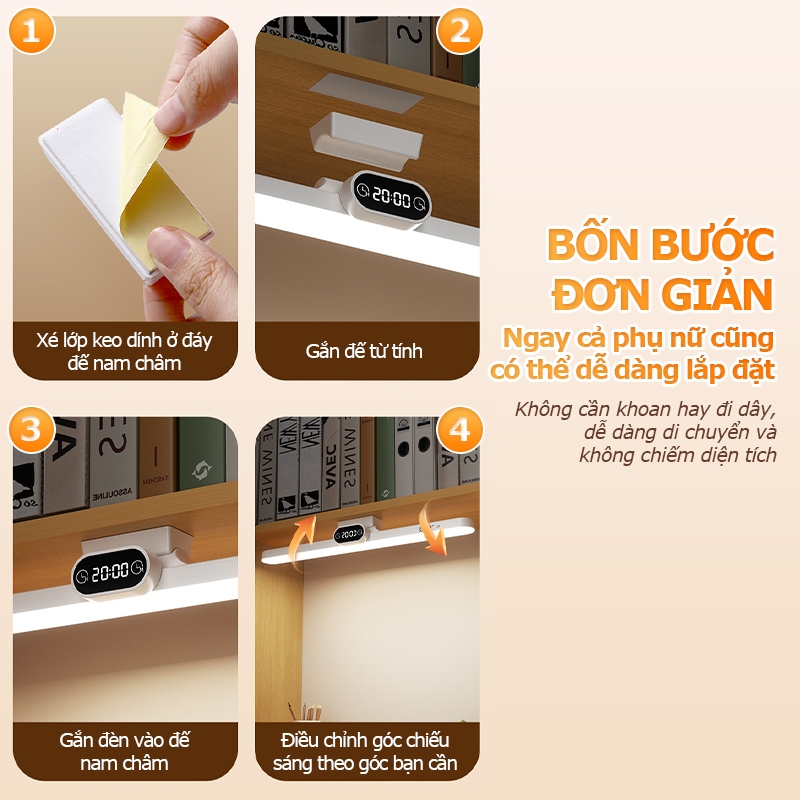 ONR Đèn Học LED Để Bàn Tích Điện Bảo Vệ Mắt ONR Đèn bàn học gắn tường 42cm chống cận 3 Màu Ánh Sáng Tăng Giảm Độ Sáng | BigBuy360 - bigbuy360.vn
