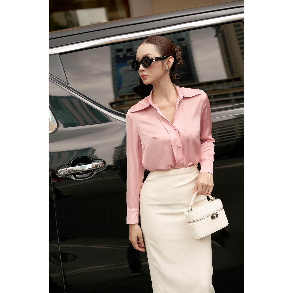 Chân váy bút chì công sở lưng cao xếp ly che bụng tôn dáng màu đen, trắng kem Vella Fashion VV25056