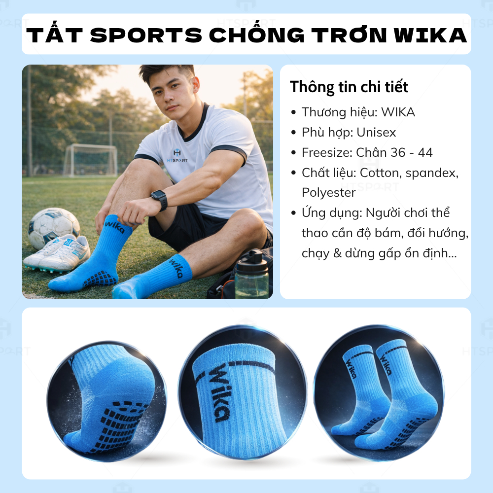 Vớ Đá Bóng Chống Trượt Chính Hãng Wika, Tất Ngắn Đệm Cao Su Chống Trơn Thể Thao Đá Banh Sân Cỏ