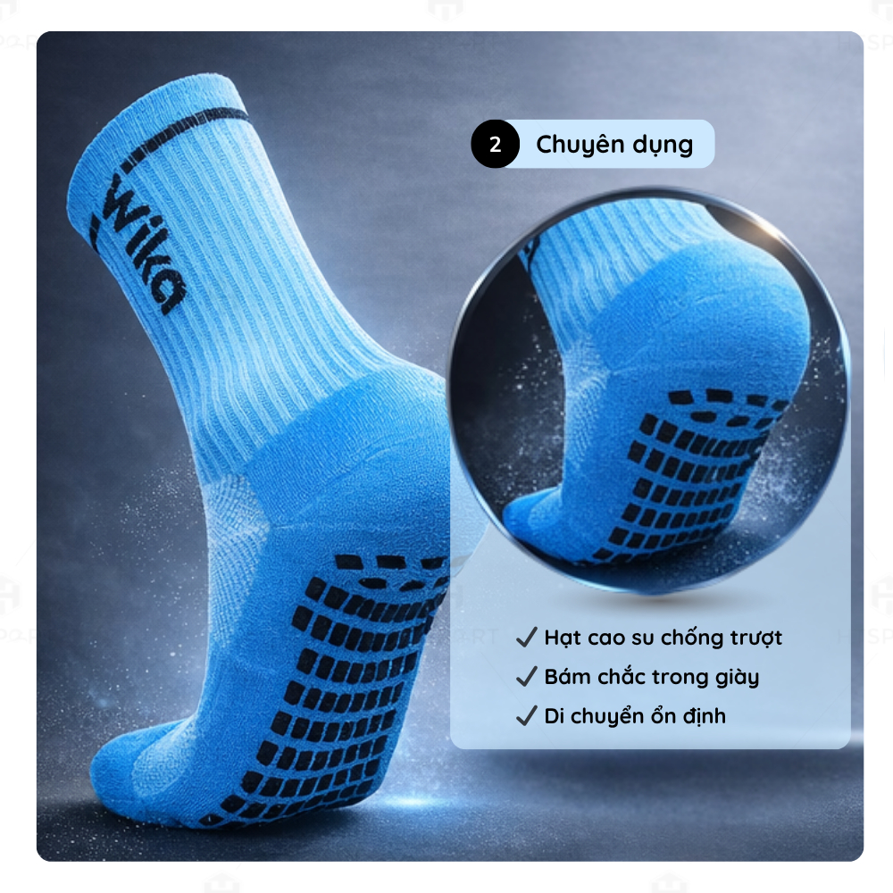 Vớ Đá Bóng Chống Trượt Chính Hãng Wika, Tất Ngắn Đệm Cao Su Chống Trơn Thể Thao Đá Banh Sân Cỏ