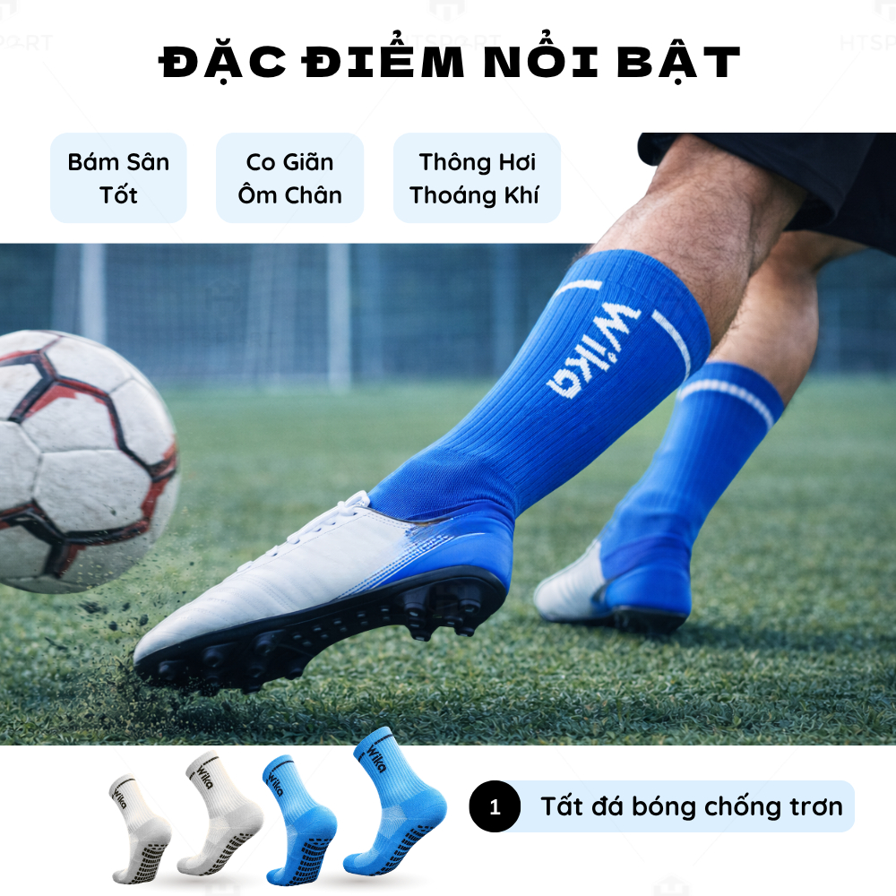Vớ Đá Bóng Chống Trượt Chính Hãng Wika, Tất Ngắn Đệm Cao Su Chống Trơn Thể Thao Đá Banh Sân Cỏ