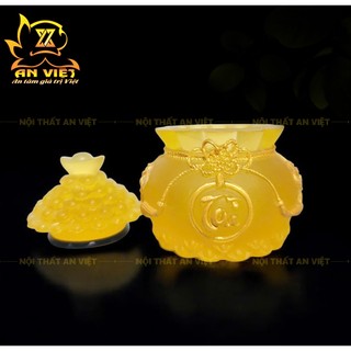 Hũ Đựng Muối Gạo Nước Lưu Ly Mờ - Bộ Đại Bi Tài Lộc - Cao 8cm - Màu Vàng