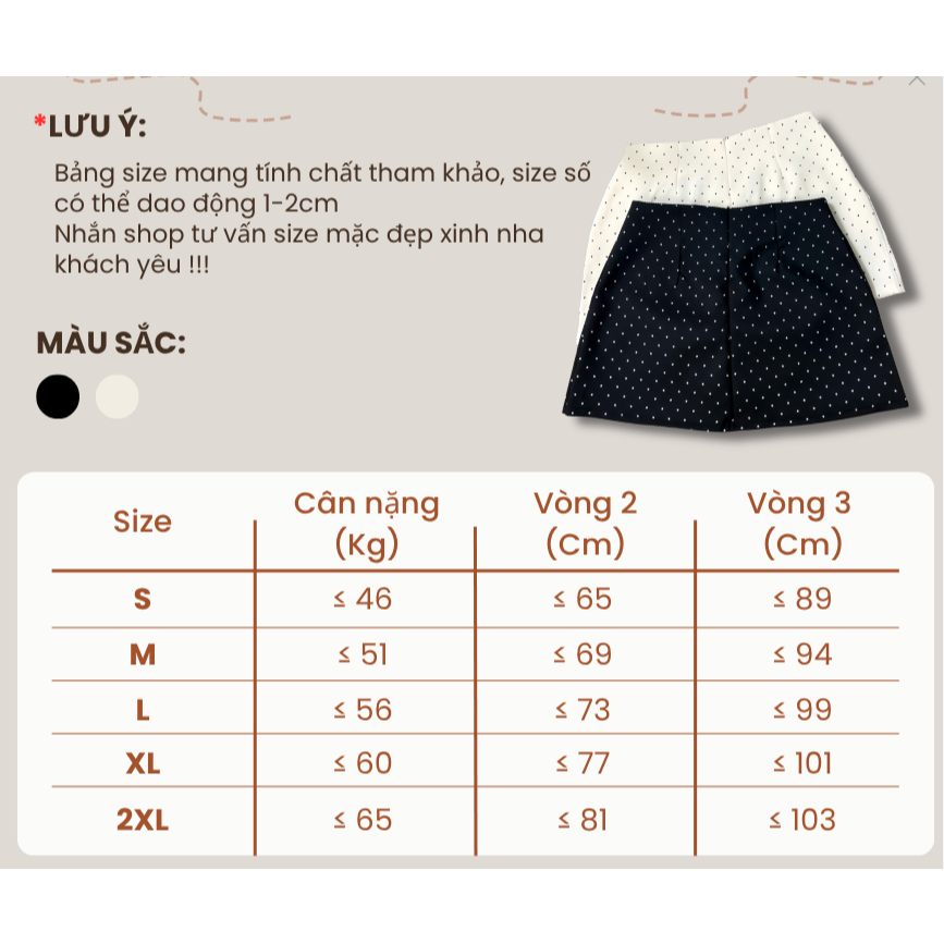 Chân Váy Chấm Bi Ngắn Chữ A Có Lót Quần Cạp Cao Khóa Kéo Bigsize Nữ Hàng loại 1  - Pena 555