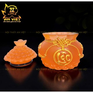 Hũ Đựng Muối Gạo Nước Lưu Ly Mờ - Bộ Đại Bi Tài Lộc - Cao 8cm - Màu Cam